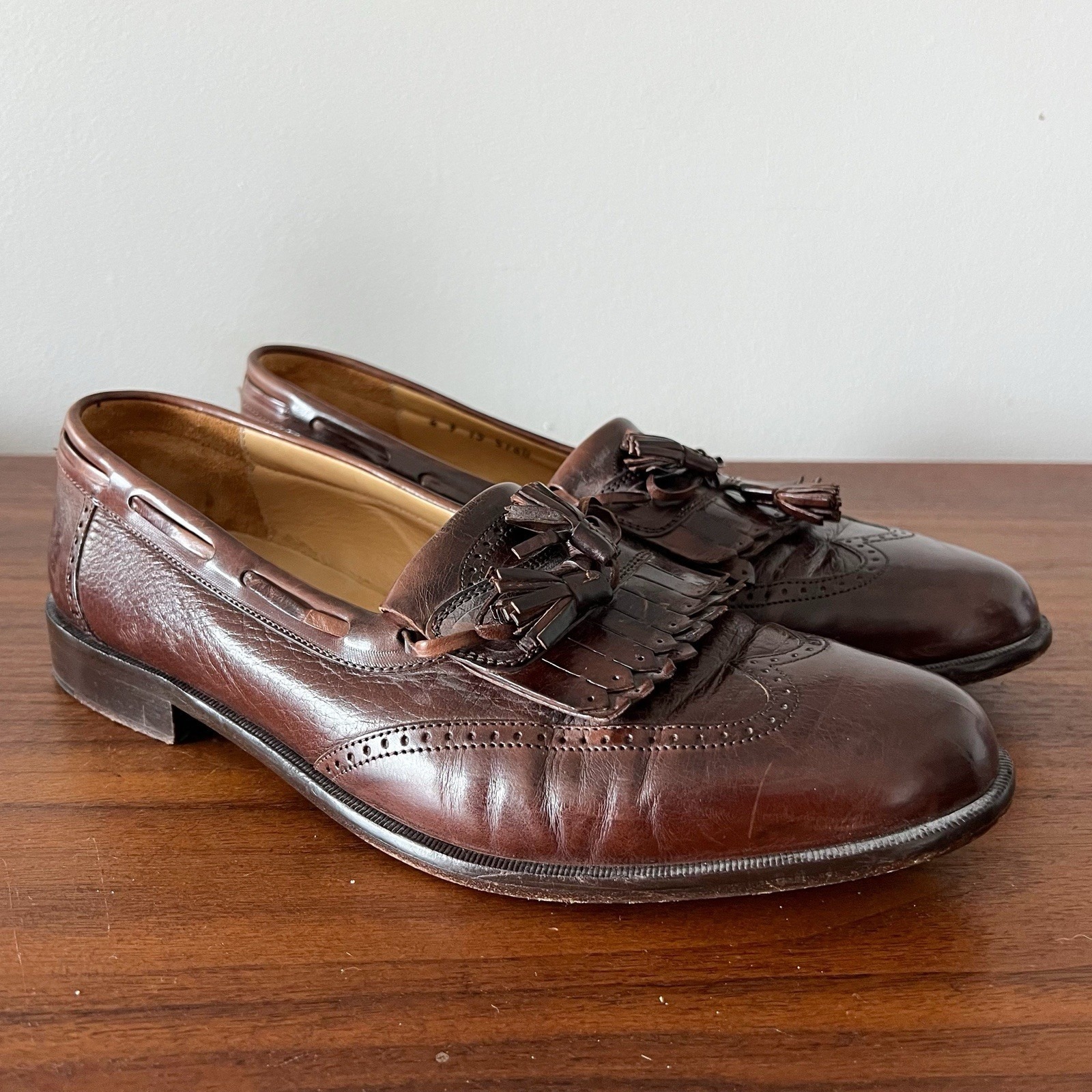 Johnston Murphy Cellini Tassel Loafers Wingtip Leather Brown Size 105 Johnston Murphy Cellini Tassel Loafers Wingtip Leather Brown Size 105